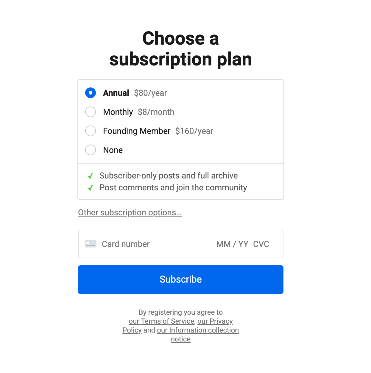 subscription plan options