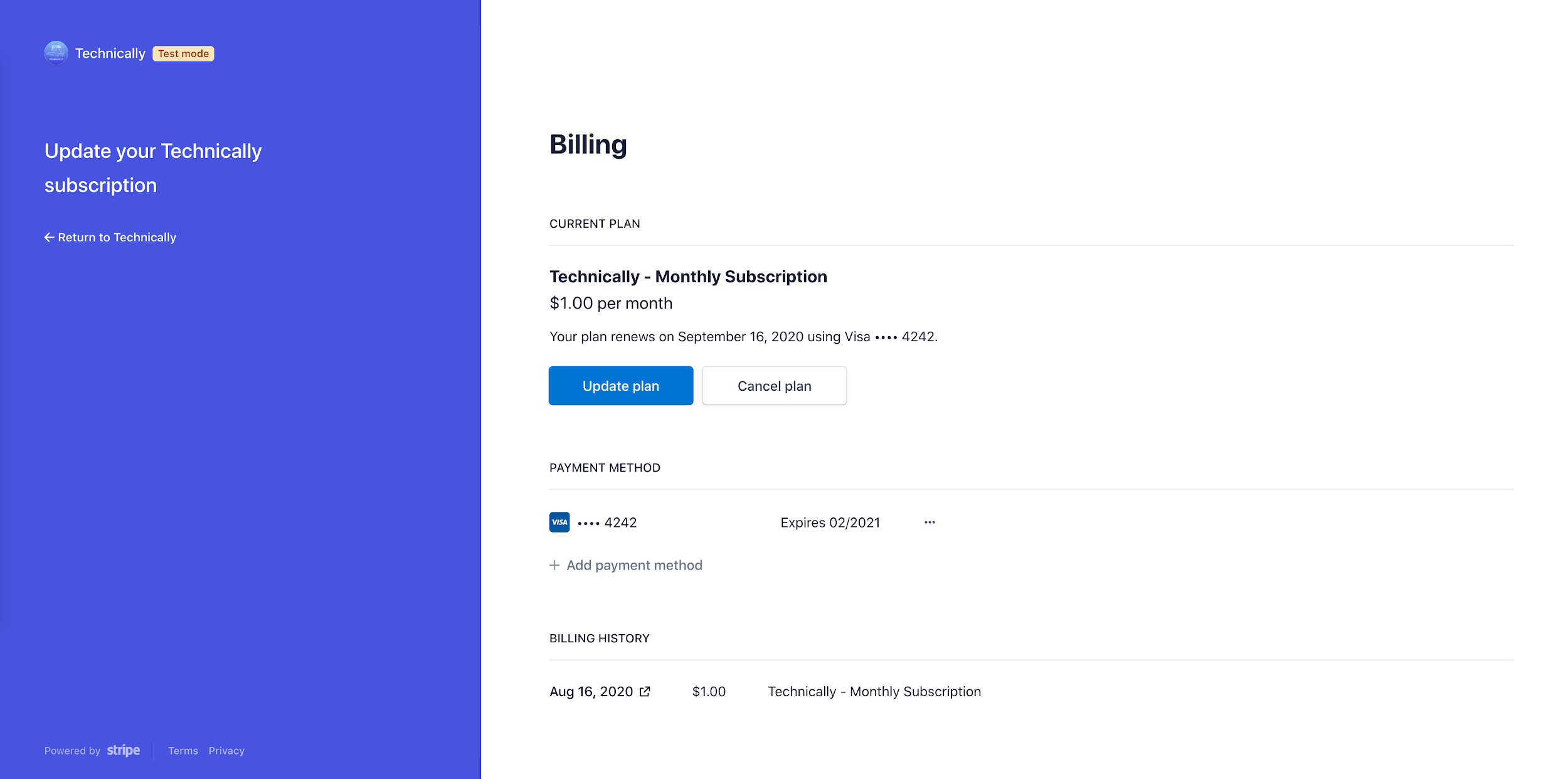 technically billing page