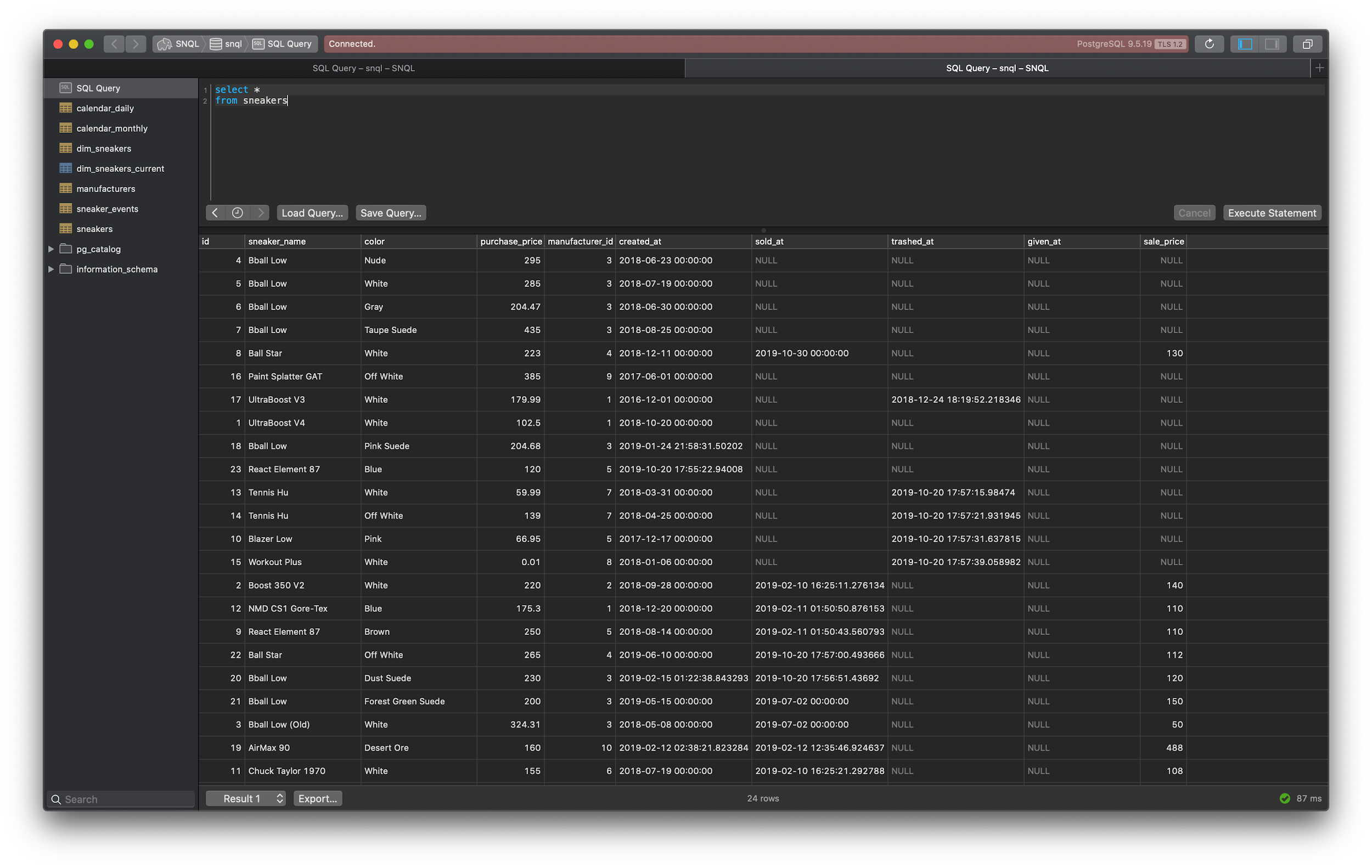 sql query results