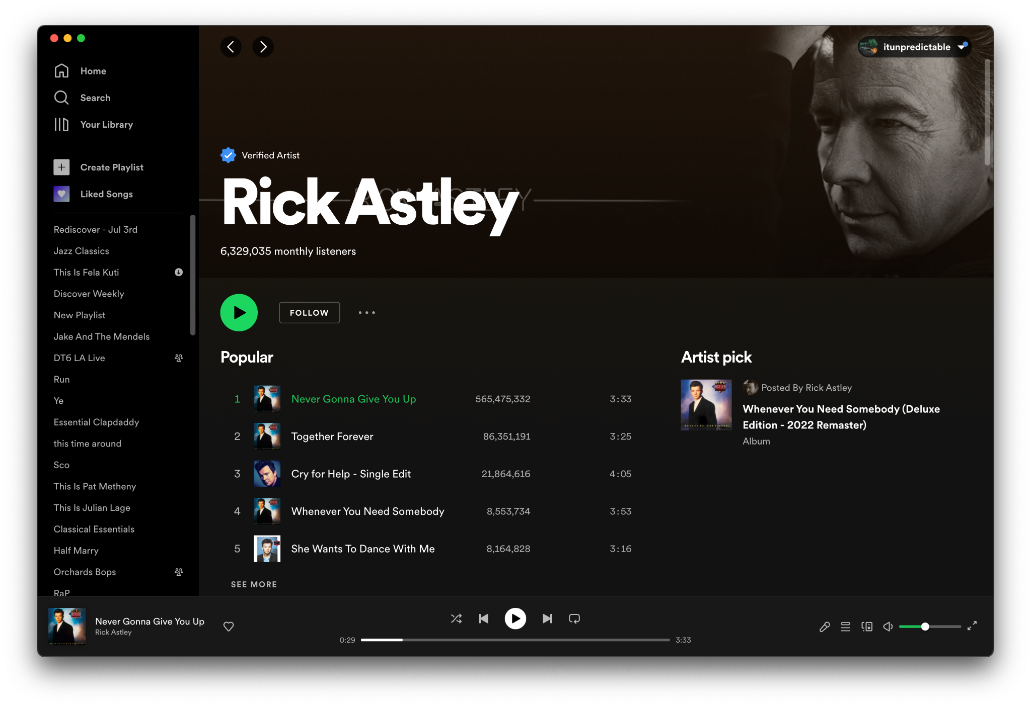 rick astley spotify