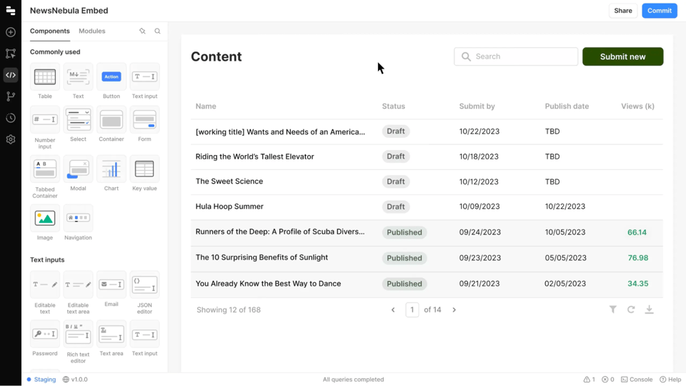 Content management system user interface