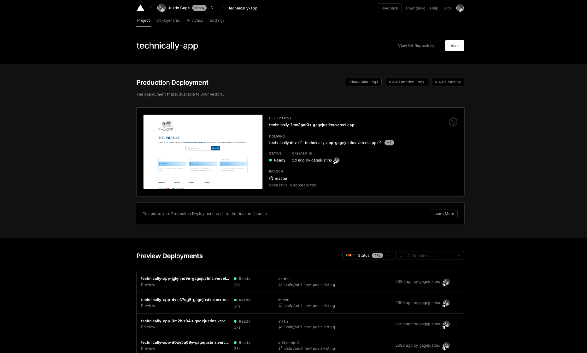 deployment dashboard