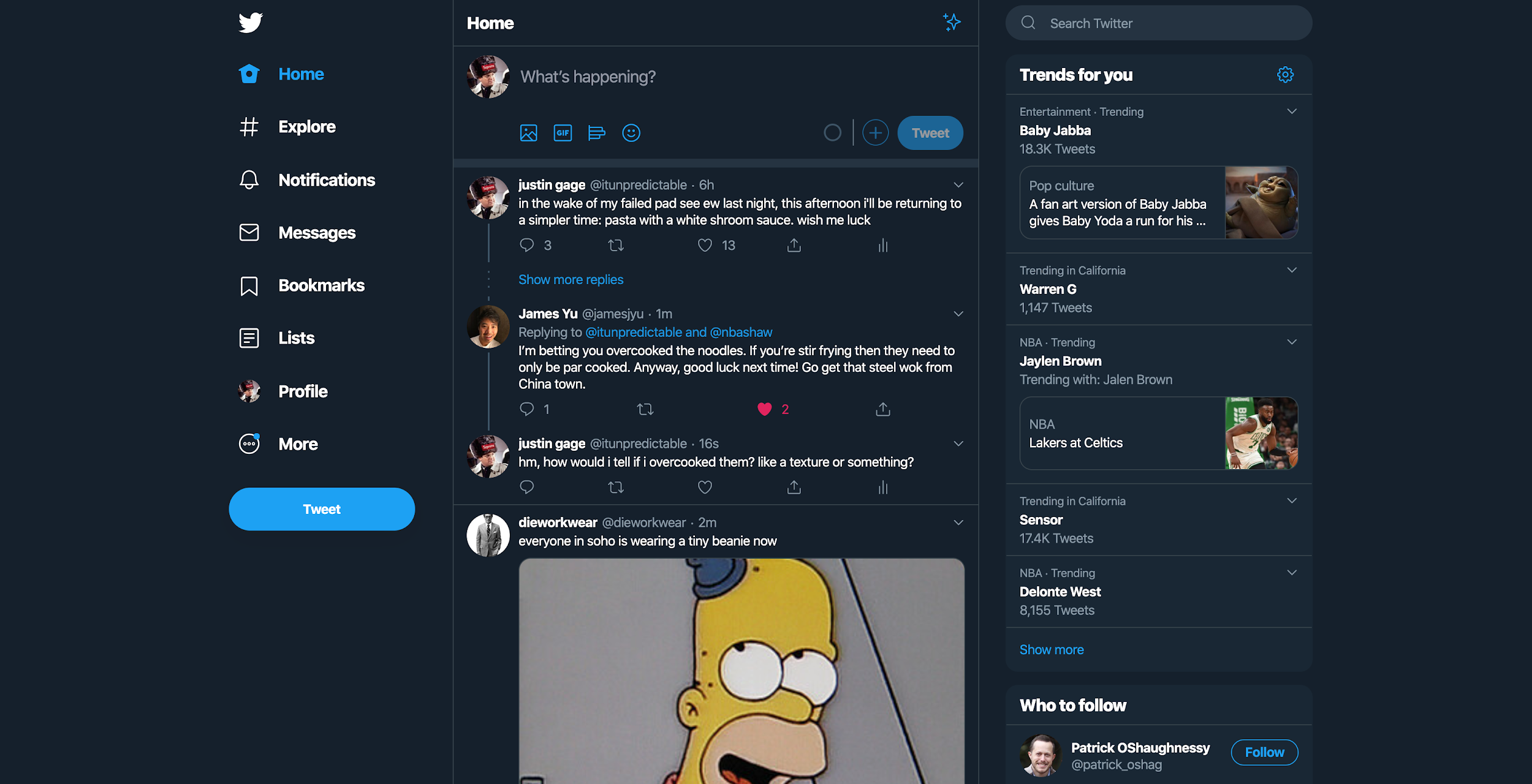 twitter interface dark