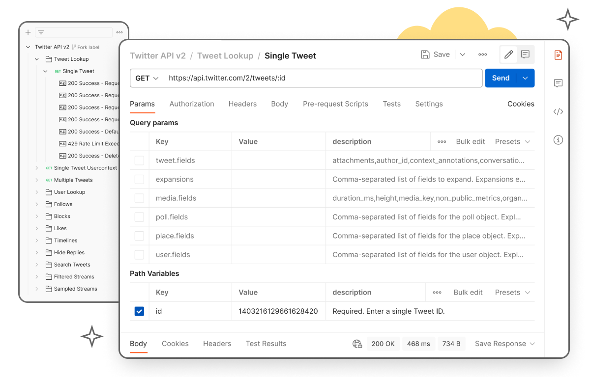 Postman API client interface showing request testing