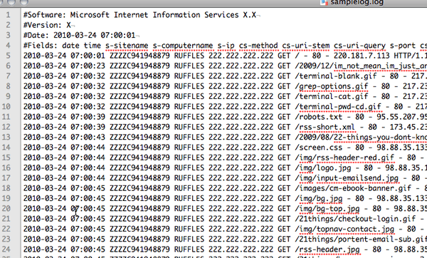 Splunk raw log data display