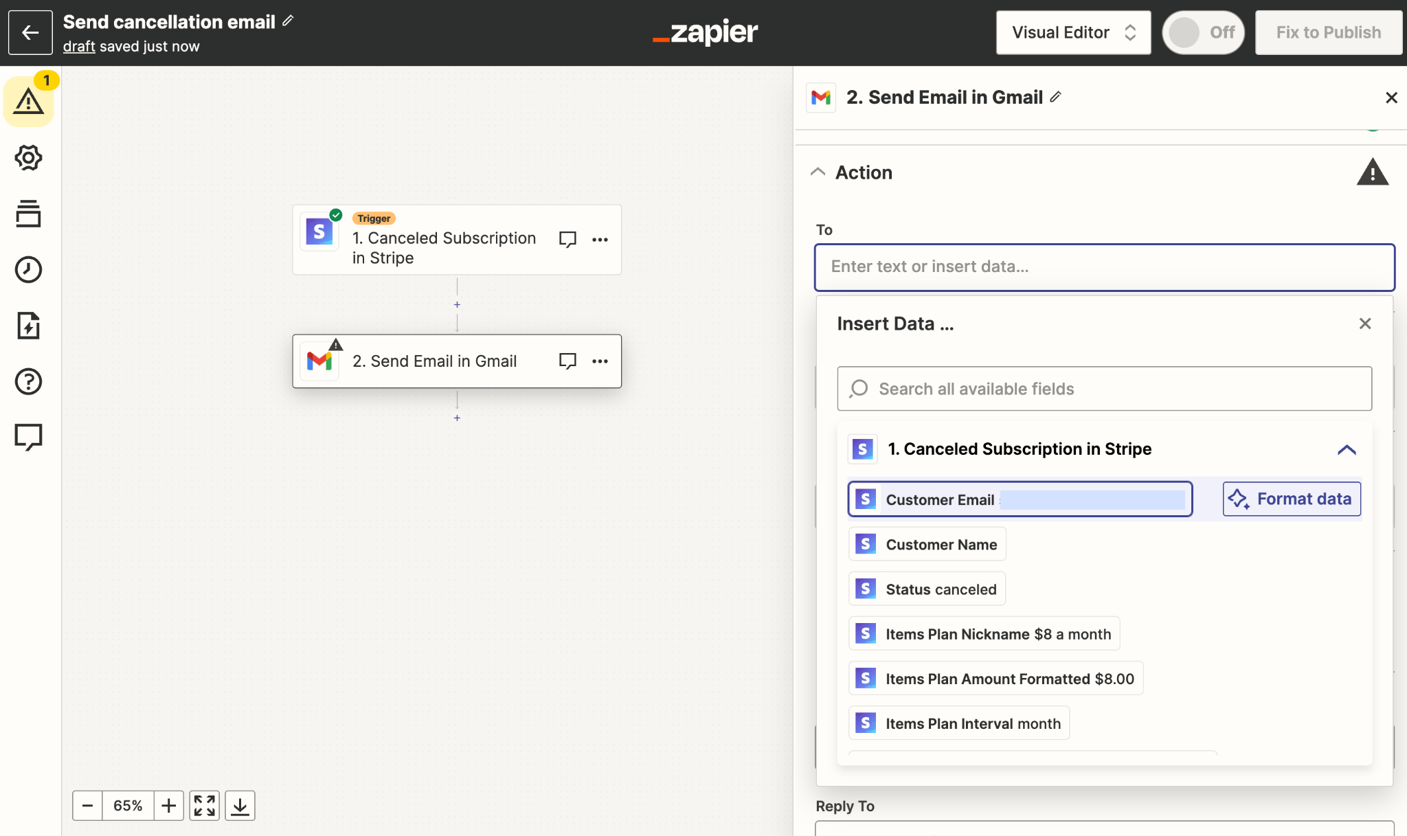 Zapier workflow builder interface showing automation setup